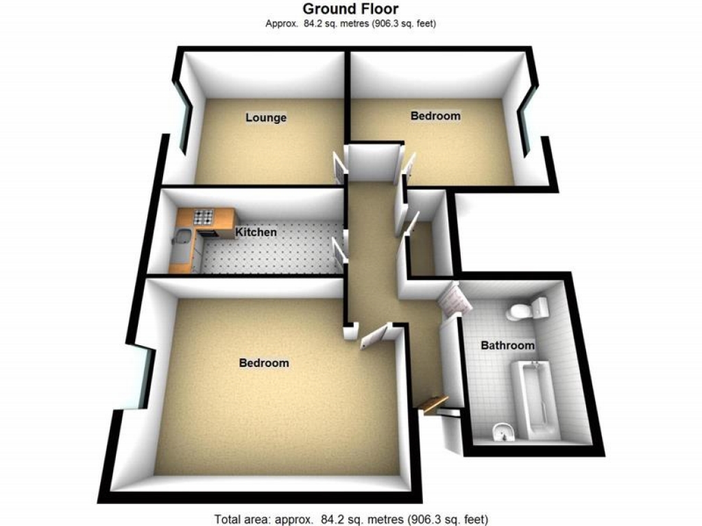 2 bedroom third floor apartment SSTC in Birmingham - floorplan 1.