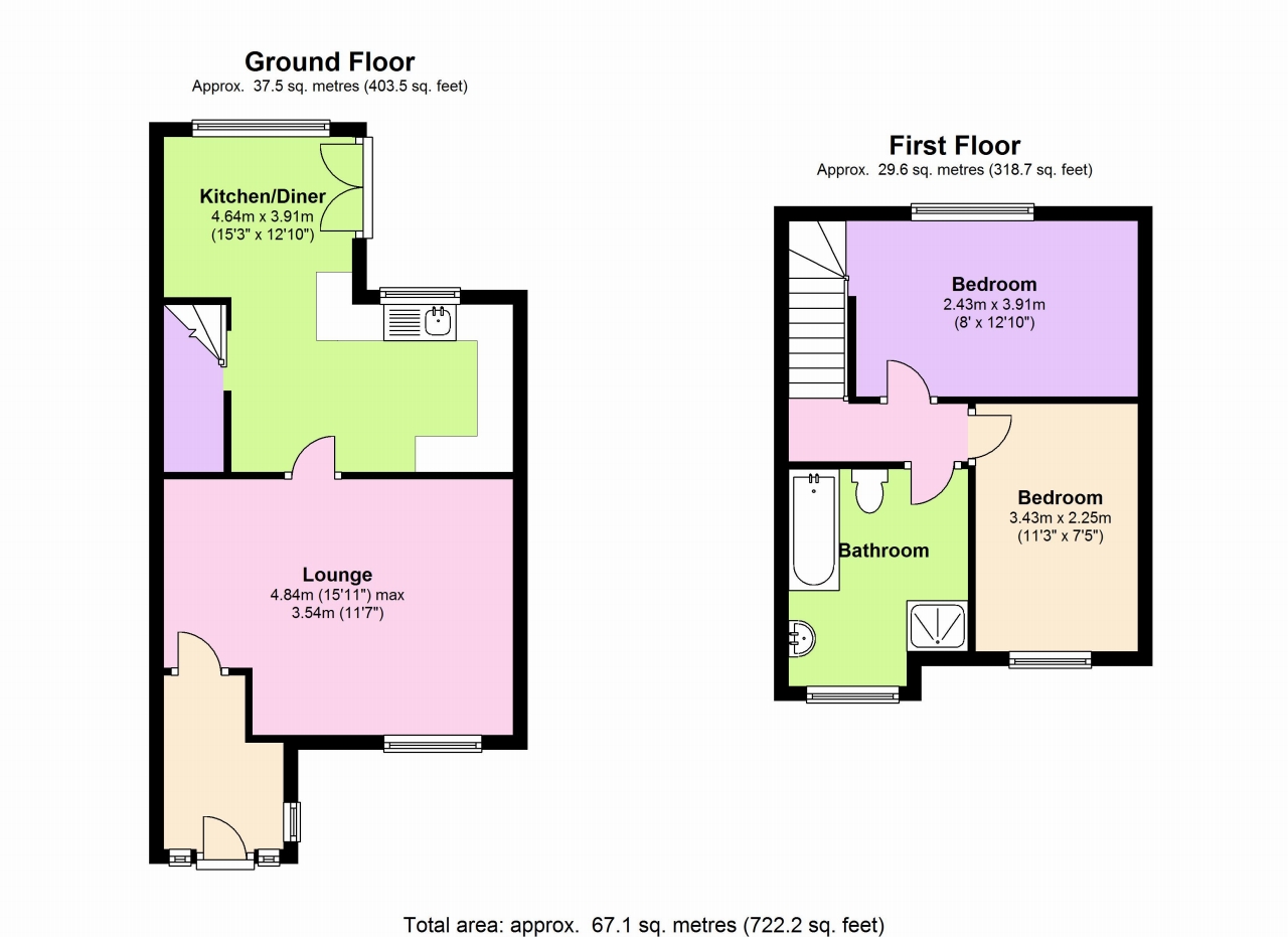 2 bedroom mid terraced house SSTC in Birmingham - floorplan 1.