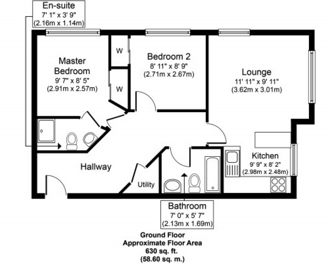 2 bedroom ground floor apartment SSTC in Solihull - floorplan 1.